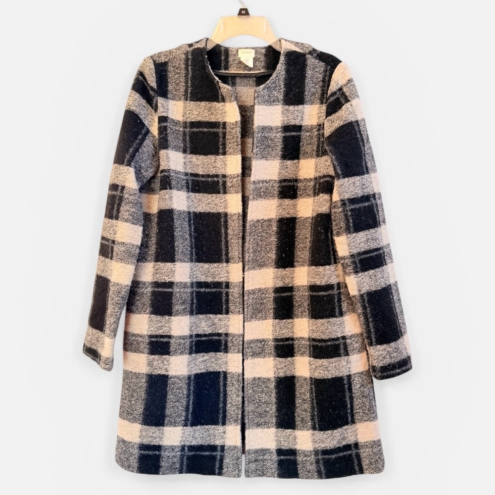 Aspen black check open wool blend jacket